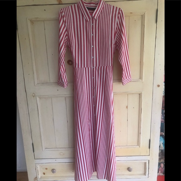 Zara Dresses & Skirts - Zara Woman Red & White Striped Cotton Cala Dress.  EUC.